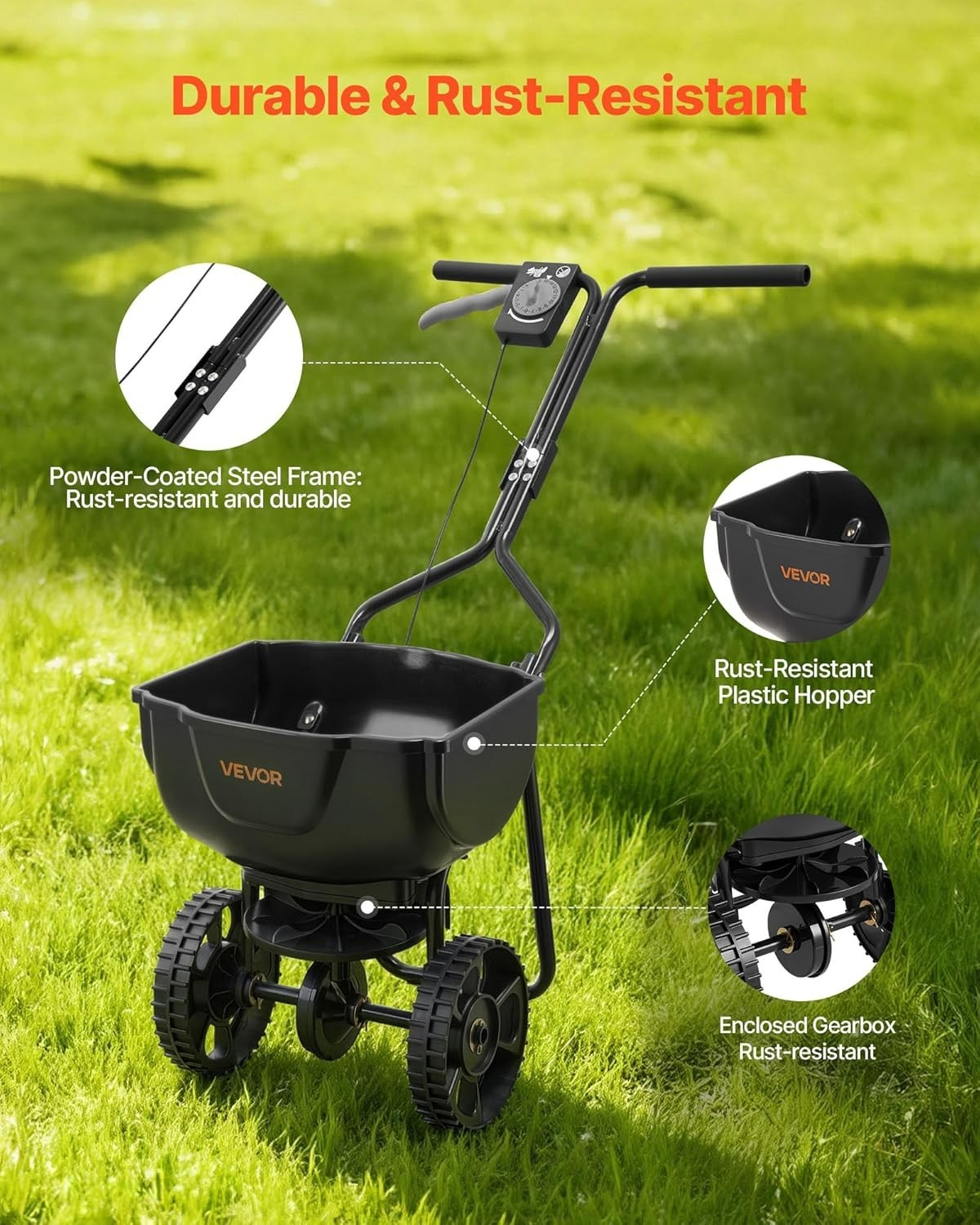 Broadcast Spreader, 9.8ft Spreading Width, Push Broadcast Spreader with 10" ...