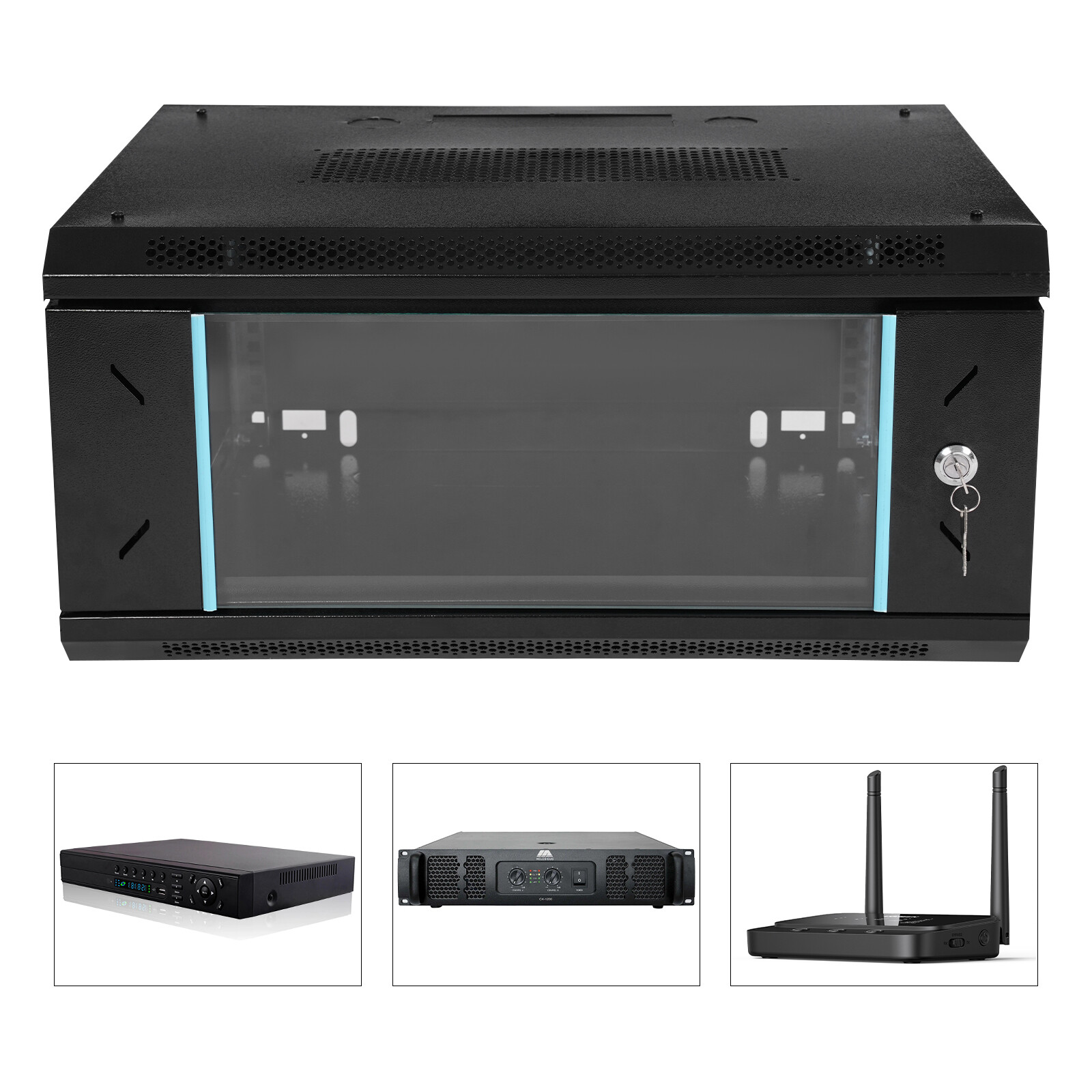4U Rack Mount Server Cabinet Case Deep Drawer Lockable With Key Glass Door