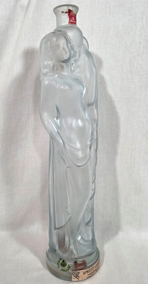 Antique Art Nouveau Figural Nude Woman Glass Lalique Style Bottle Risque Statue