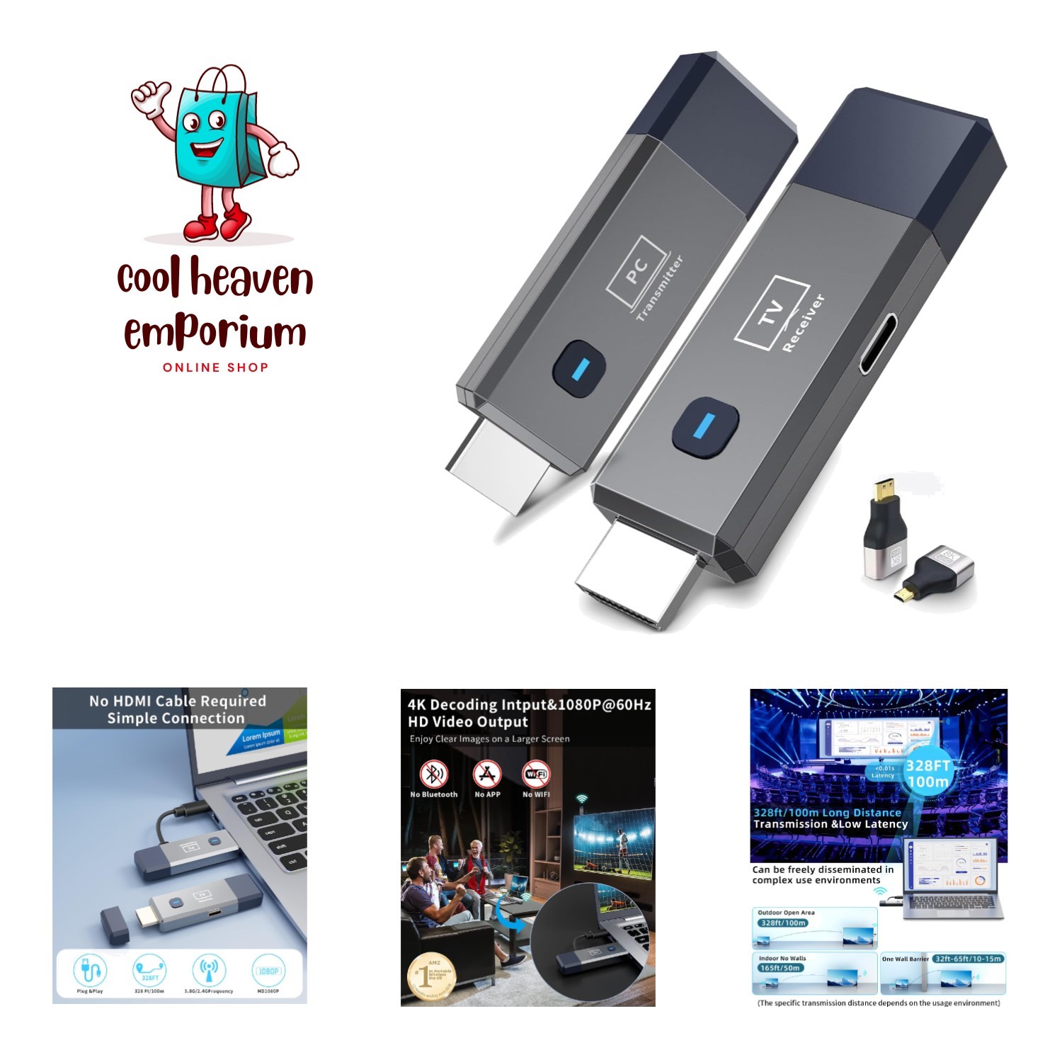 Reliable HD Wireless HDMI Kit with 328ft Range, Portable for Travel, 4K Support