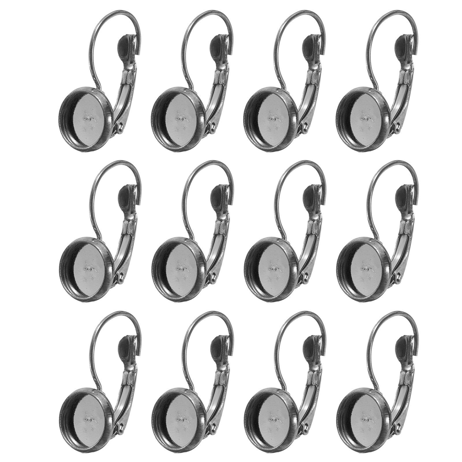 20Pcs Leverback Earring Hooks with 8mm Flat Round Blank Bezel Trays Black