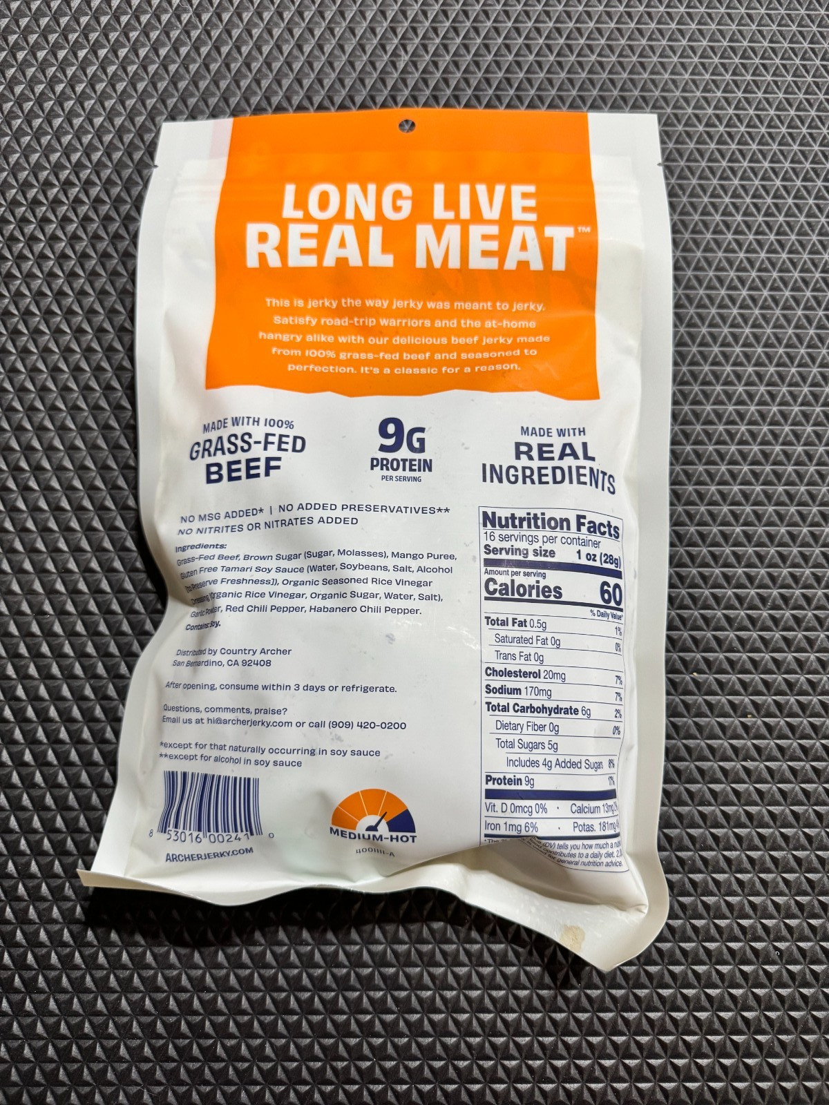 Archer Grass-Fed Beef Jerky Snack, Mango Habanero 16 oz