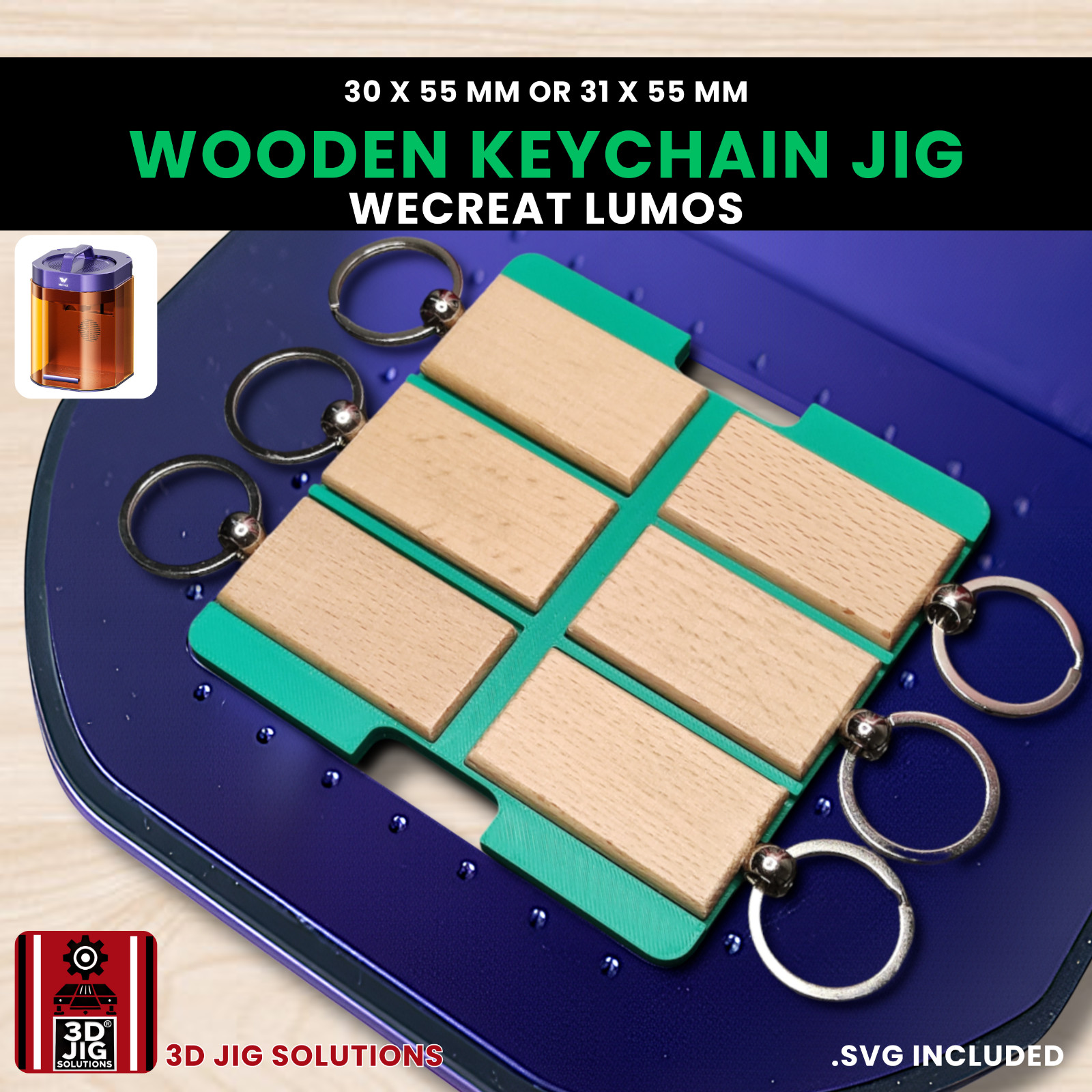 WeCreat Lumos Bamboo Rectangle Keychain Jig | Laser Engraving Template