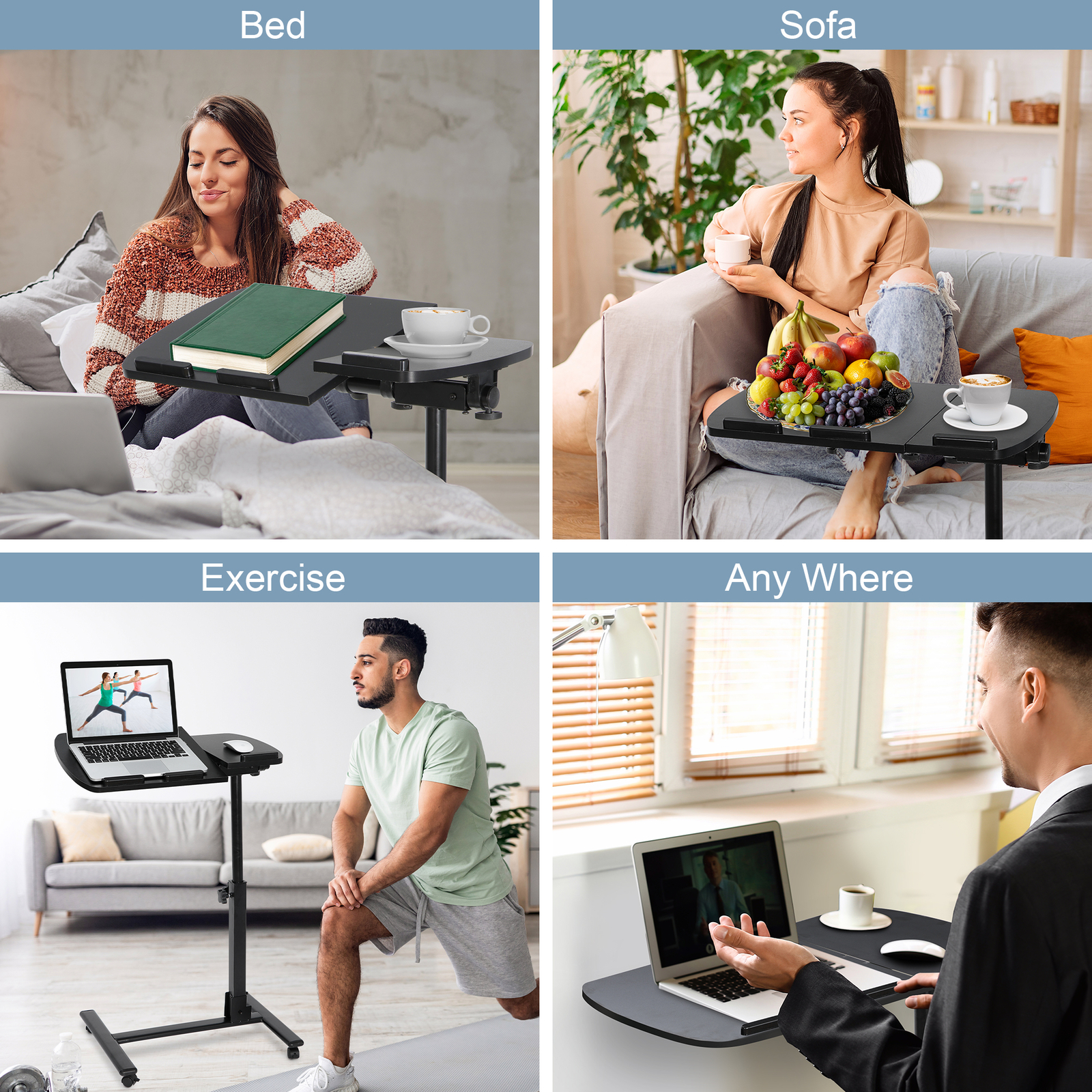 Rotatable Height Angle Adjustable Laptop Sofa Desk Overbed Food Tray Table Stand