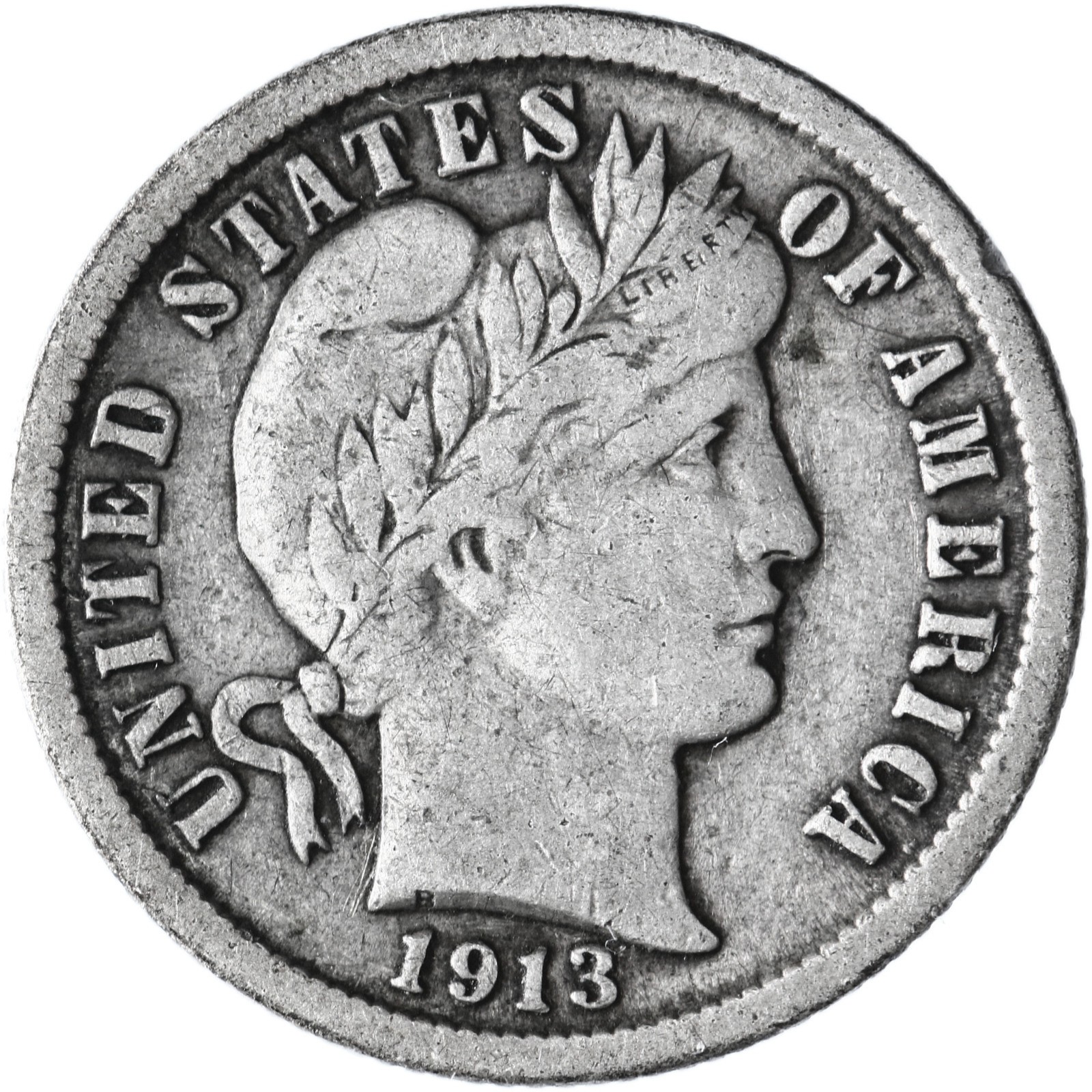 1913 (P) Barber Dime 90% Silver Fine FN