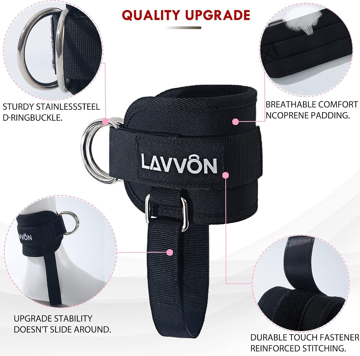 Adjustable Ankle Straps for Cable Machines - Ankle Cuff Attachments for Gym