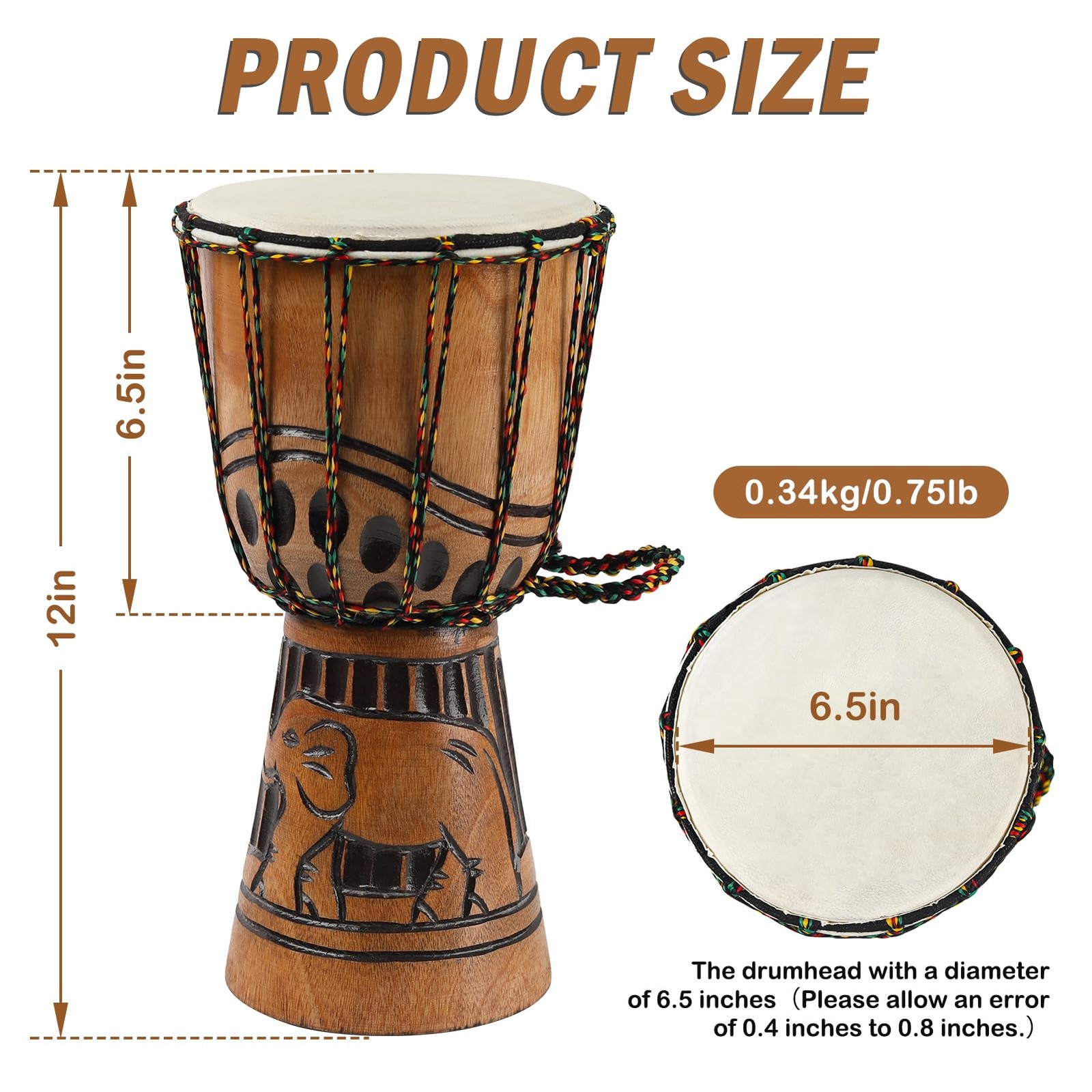 GOGHOST 6 inch Mahogany Djembe Drum