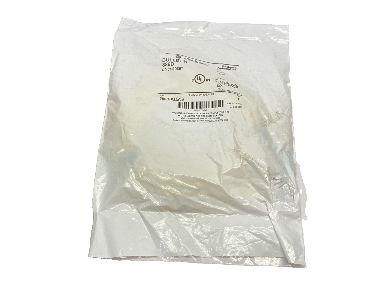 Allen Bradley 889D-F4AC-5 Ser B DC Micro QD Cordset Female M12 5-Pin 5m