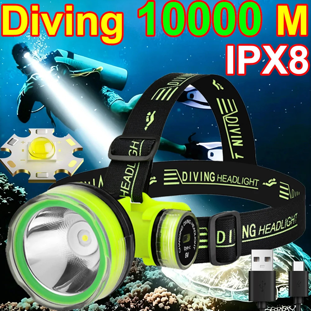 LED Diving Headlamp 10000M  Underwater Scuba Spearfishing Head Torch Flashlight