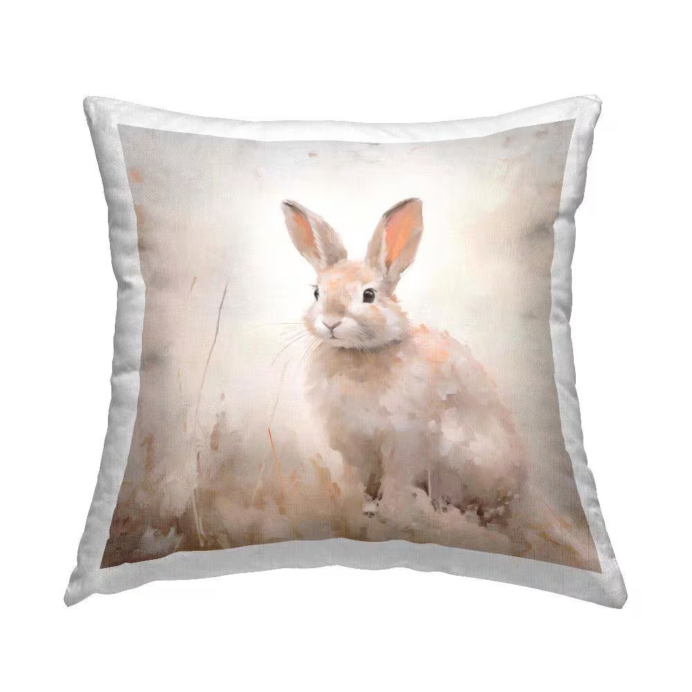 Neutral Gazing Bunny Beige Print Polyester 18 In. X 18In. Throw Pillow