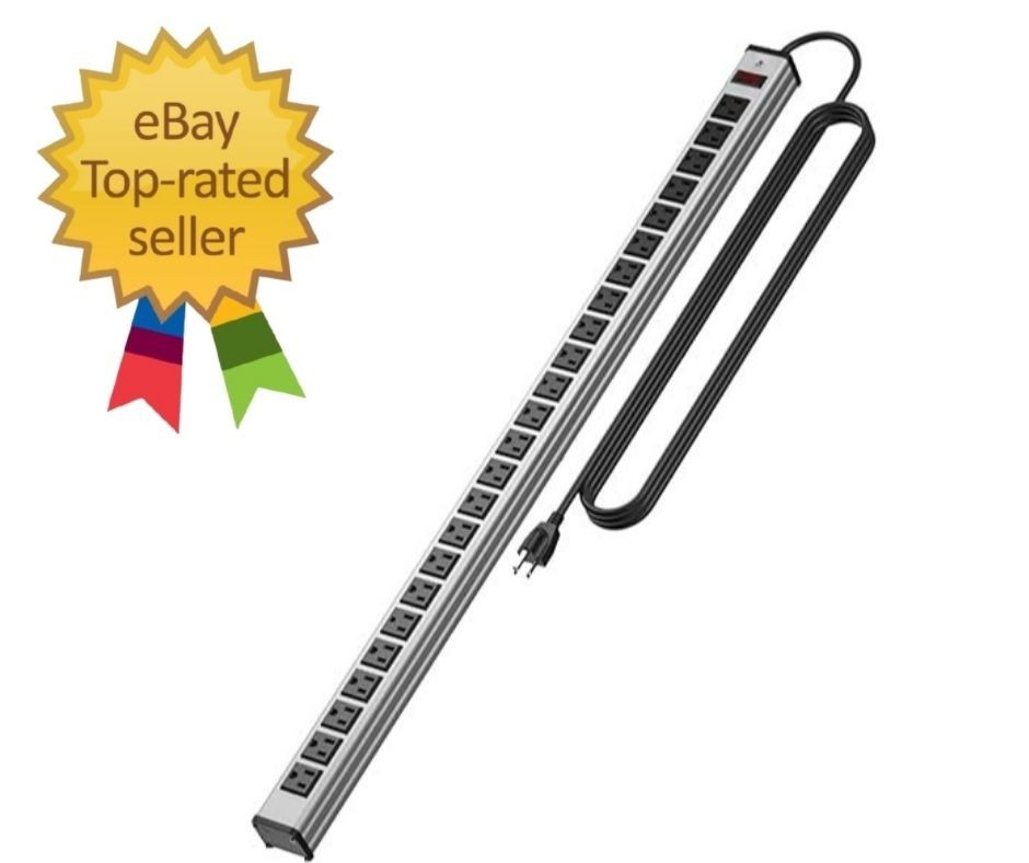 24 Outlets Extra Long Power Strip,Heavy Duty Metal Socket Silver & Black