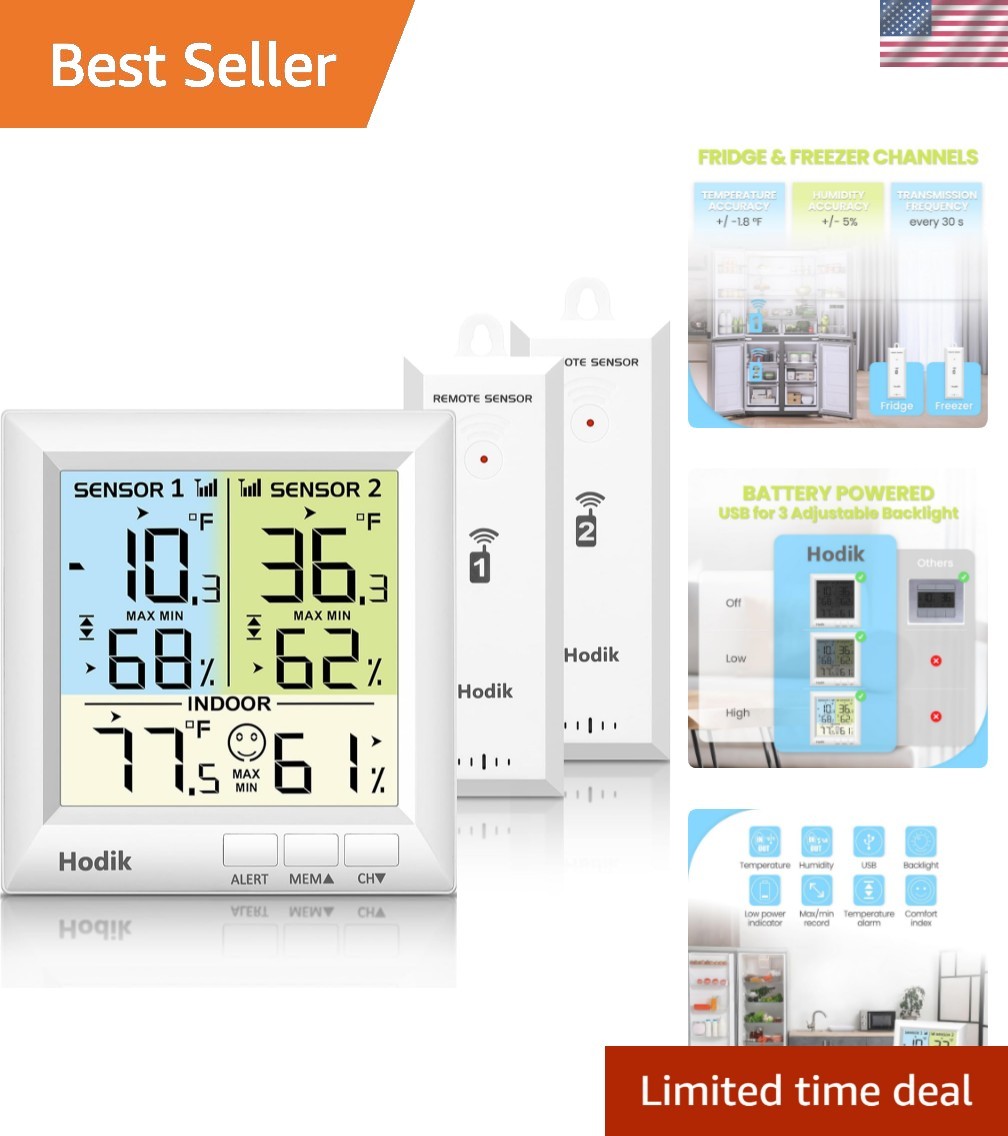 Wireless Freezer Thermometer with Alarm, Refrigerator Thermometer Digital wit...
