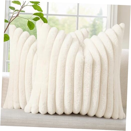 Summer Cozy Faux Fur Throw Pillow Covers 18" x 18" (Pack of 2) Cream White