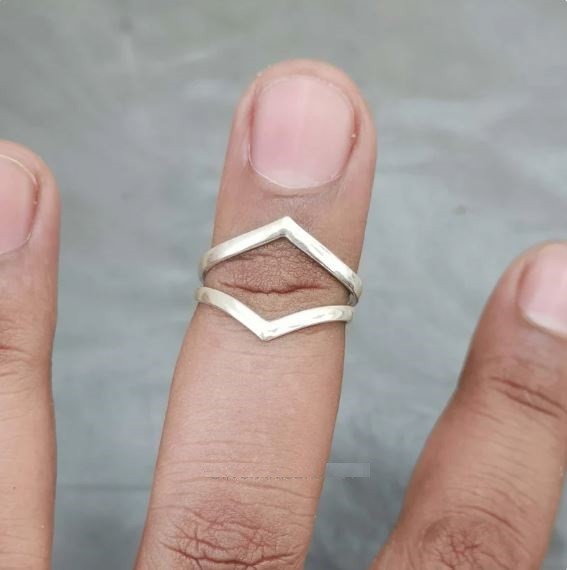 Sterling Silver Double V Ring Minimalist Stackable Birthday Ring All Size R 503