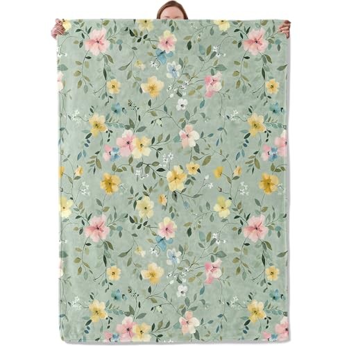 Spring Pastel Flower Theme Blanket Gifts for Women Girls, Soft Warm