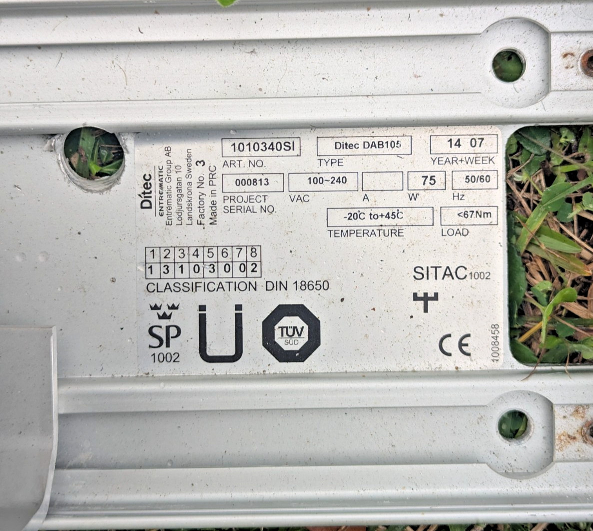 Ditec DAB 105 Automatic Swing Door Operator As Is Parts Repair