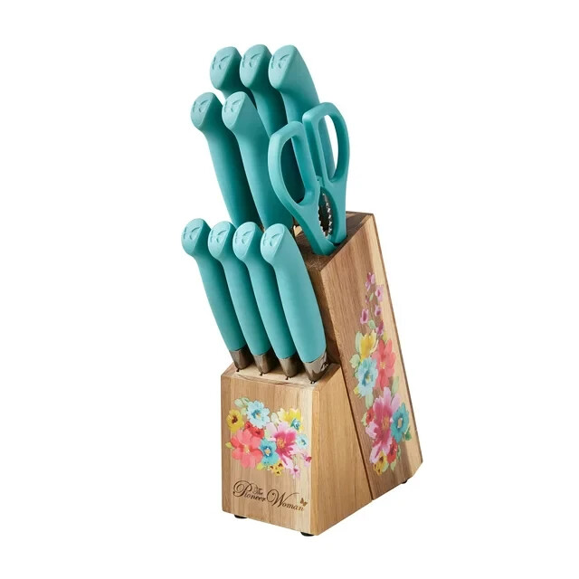 The Pioneer Woman Breezy Blossoms 11-Piece Stainless Steel Knife Block Set TEAL