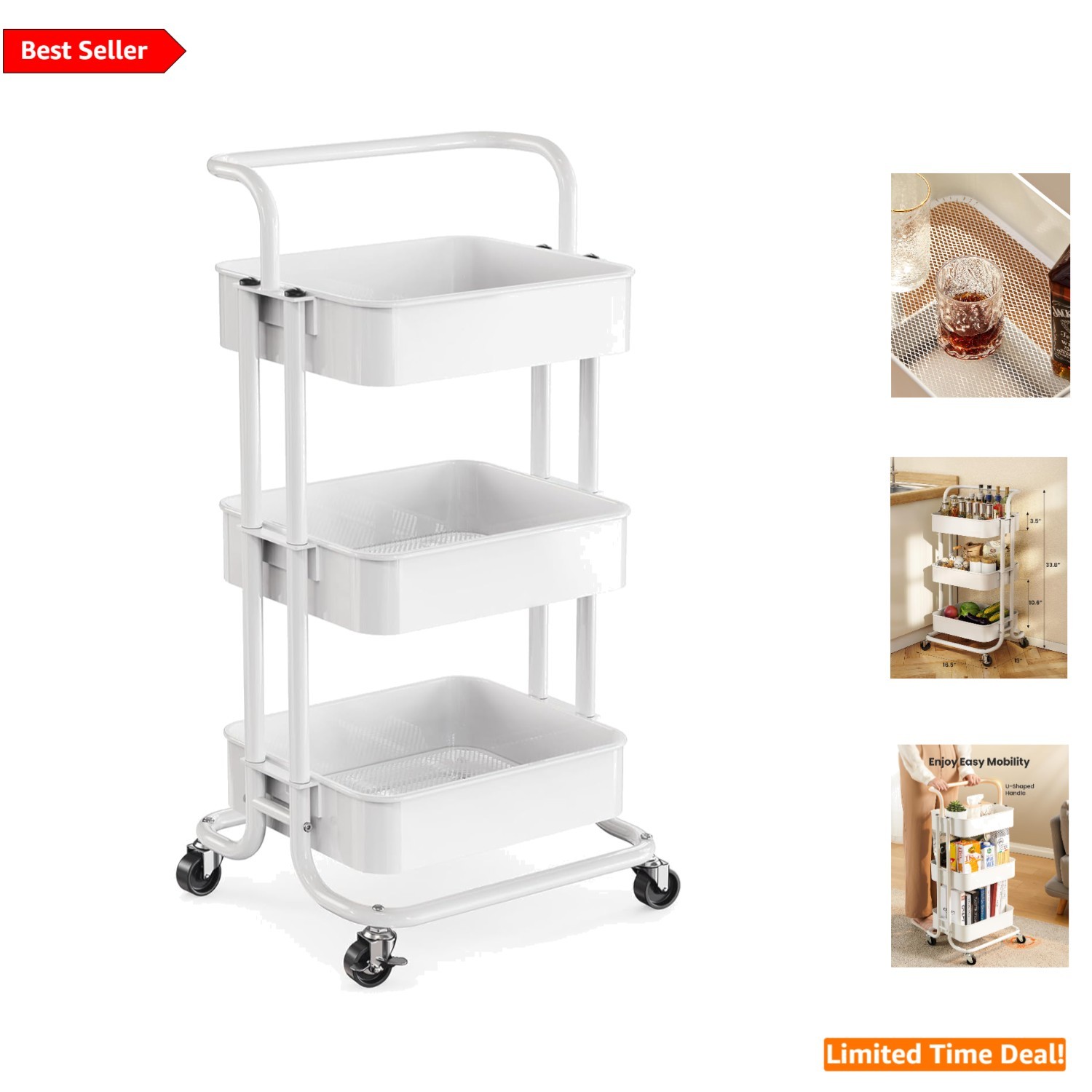 Sturdy Metal Rolling Storage Cart - Perfect for Kitchen, Office & Living Spaces