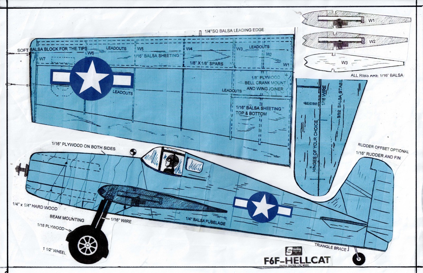 1/2 A profile U S Navy  F6-F U-Control plans