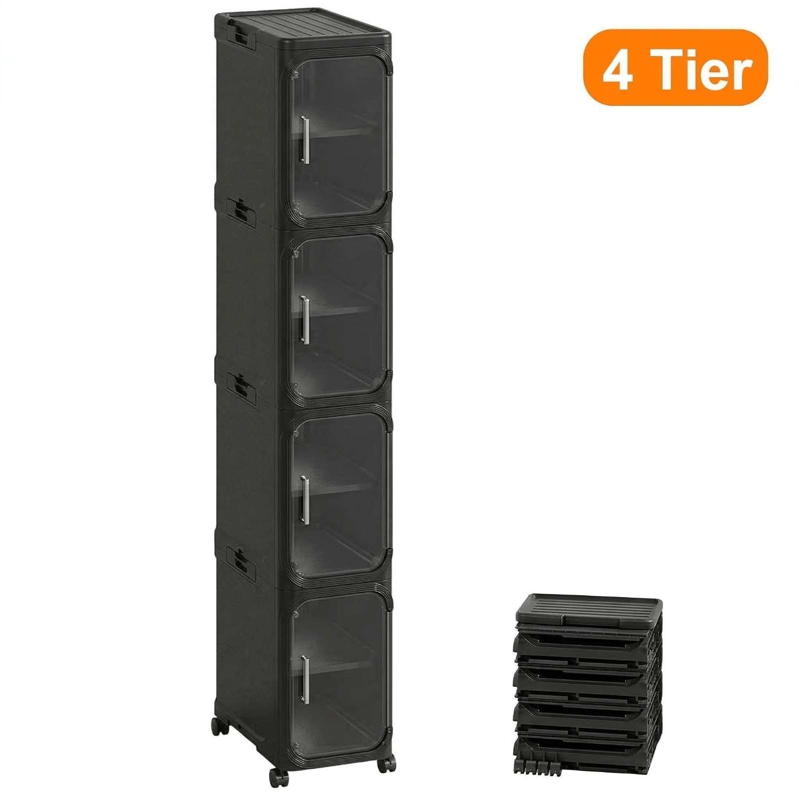 4-Tier Slim Storage Cabinet, Rolling Organizer, Adjustable Shelves, White