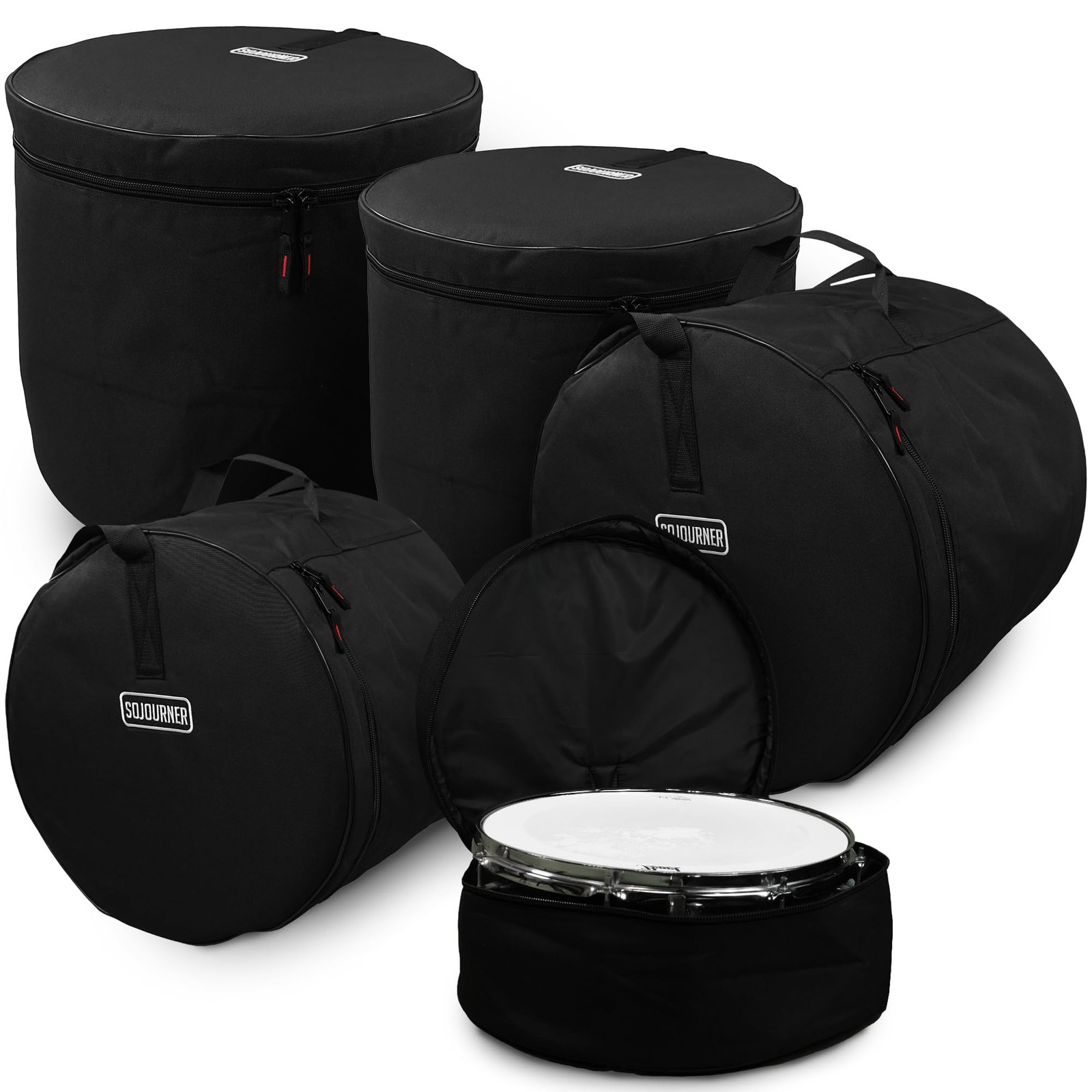 Drum Cases (5 Piece) - Travel Drum Bags Set for Standard Kits - Rugged Design &
