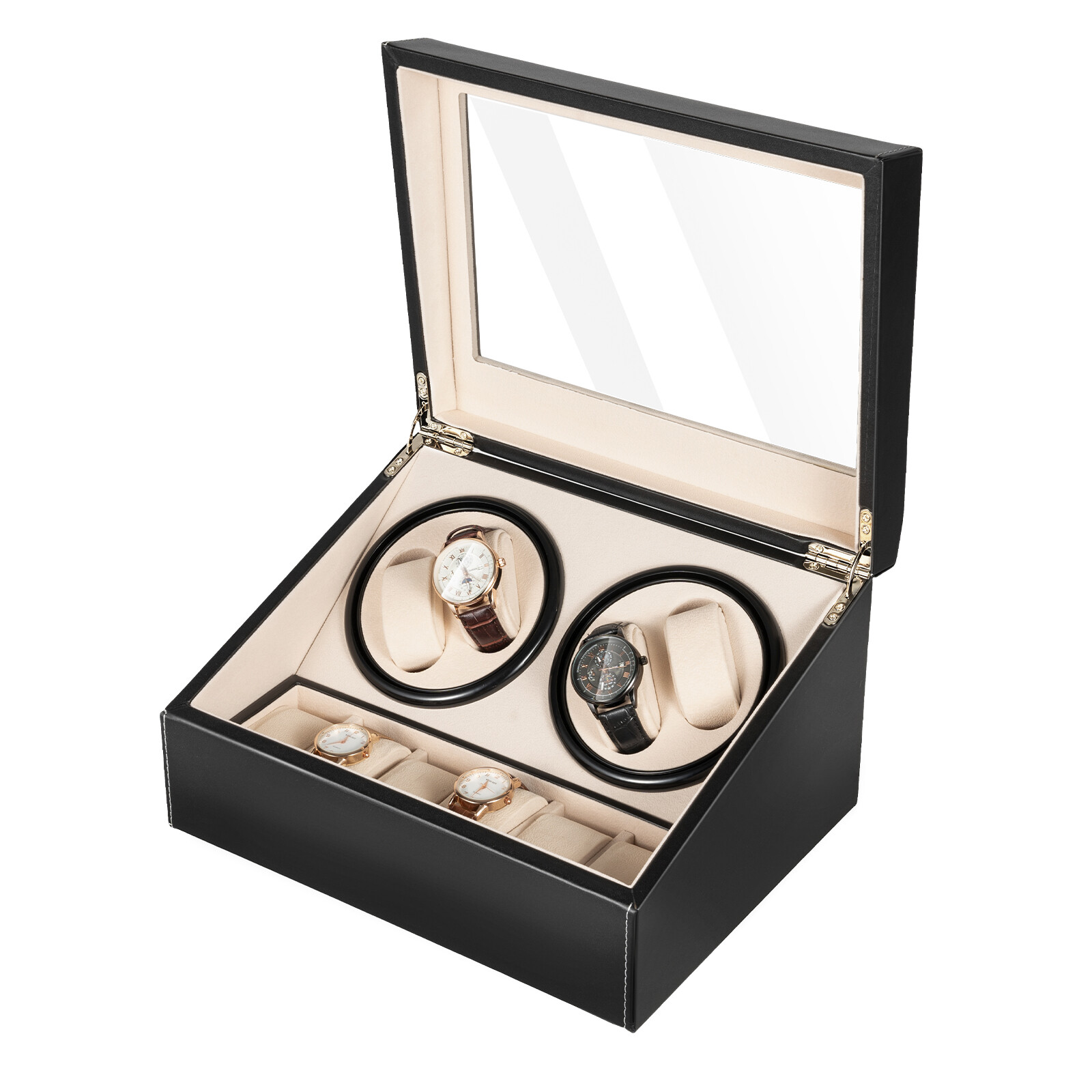 4+6 Automatic Rotation Watch Winder Leather Storage Case Display Box For Gift US