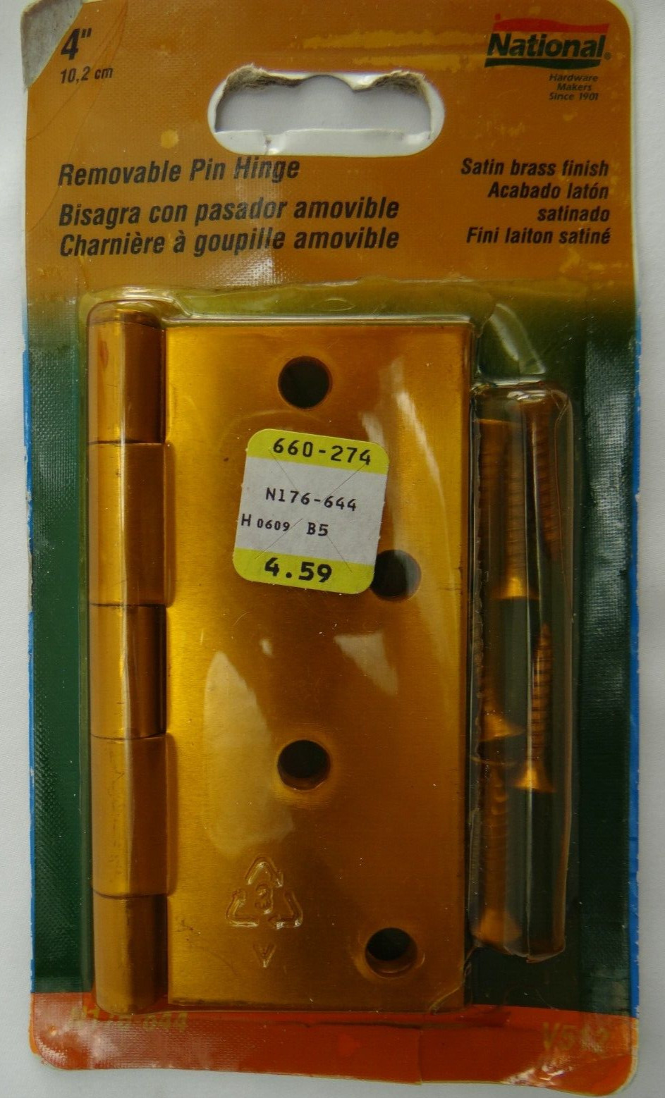 4" Pin Hinge Removable Satin Brass Finish, N176-644, V512, Lot of 2 National