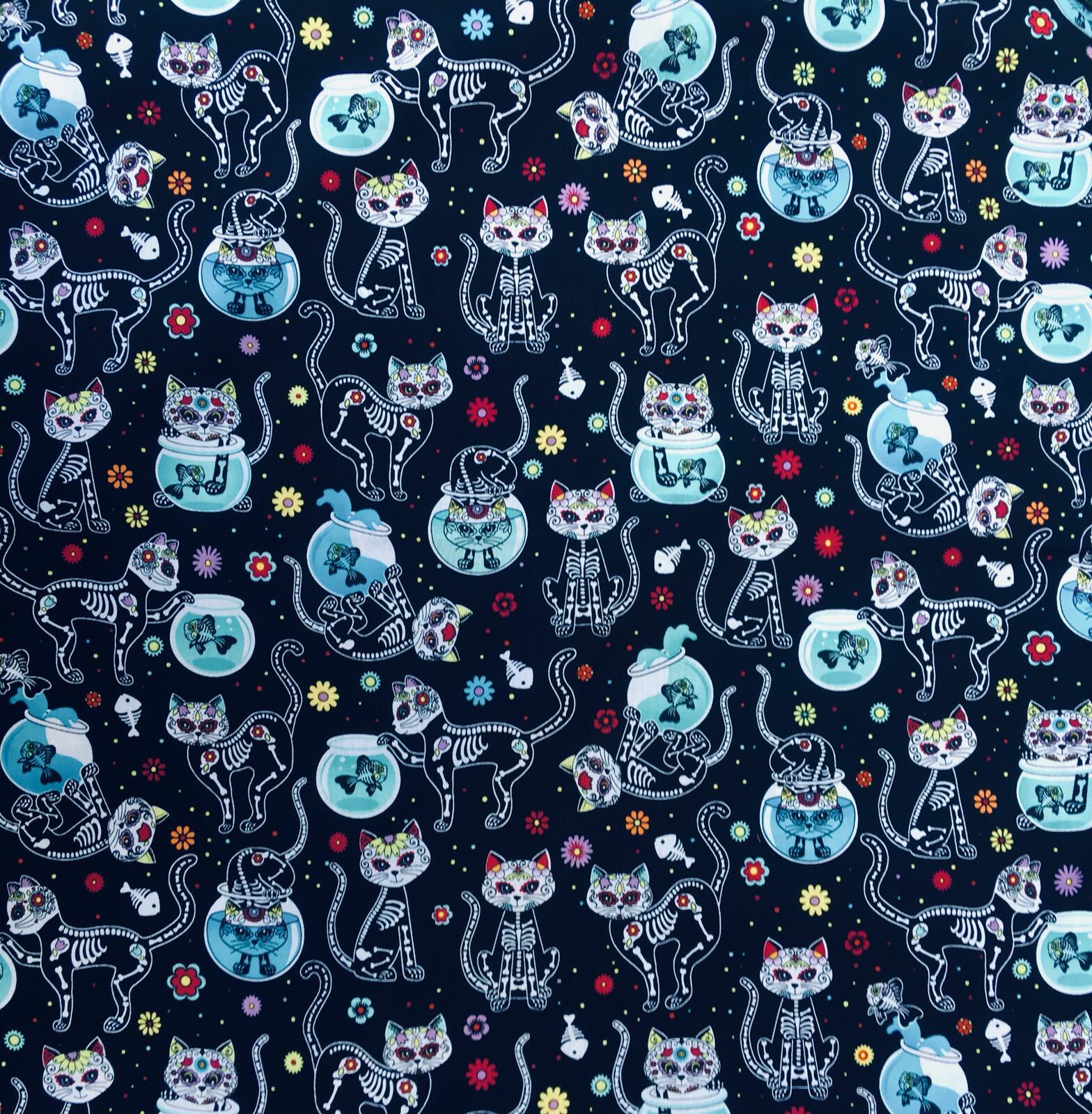 Fat Quarter Day of the Dead Skeleton Cats Timeless 100% Cotton Fabric
