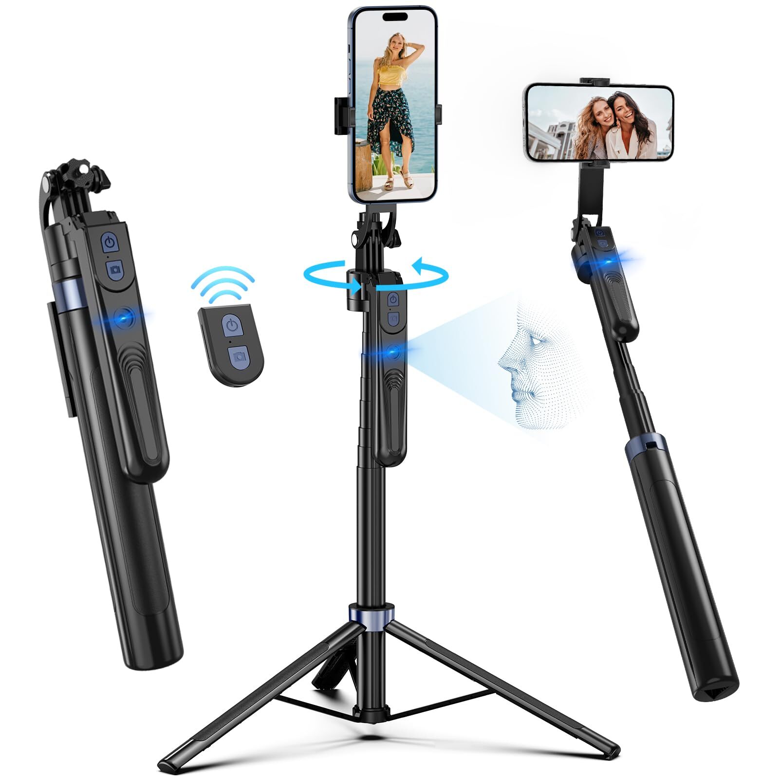 360 Face Tracking Tripod with Smart AI Gesture Control for Phone Camera