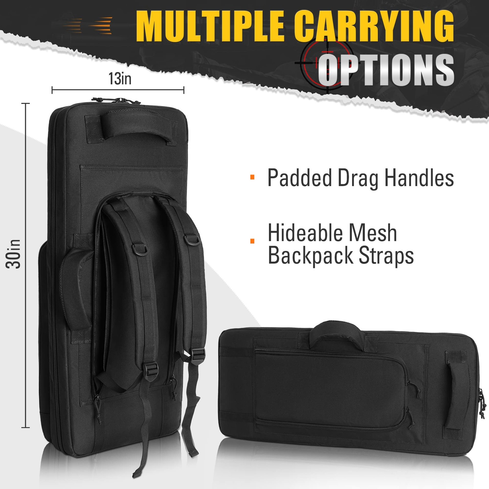 30” Rifle Bag Gun Backpack SBR Tactical Firearm Soft Case with Compartment, M...