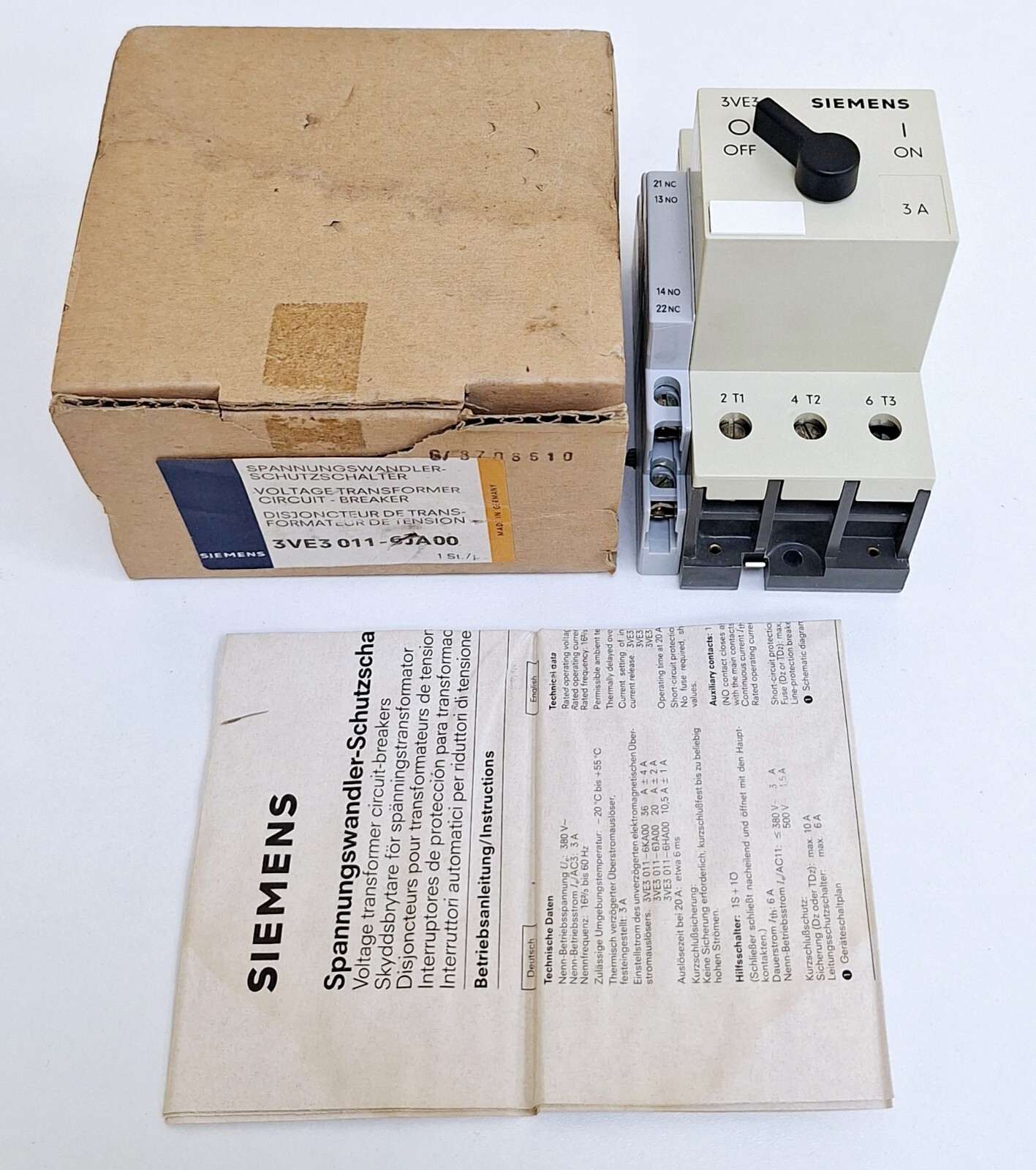 Siemens 3VE3 011-6JA00 Voltage Transformer Circuit-Breaker