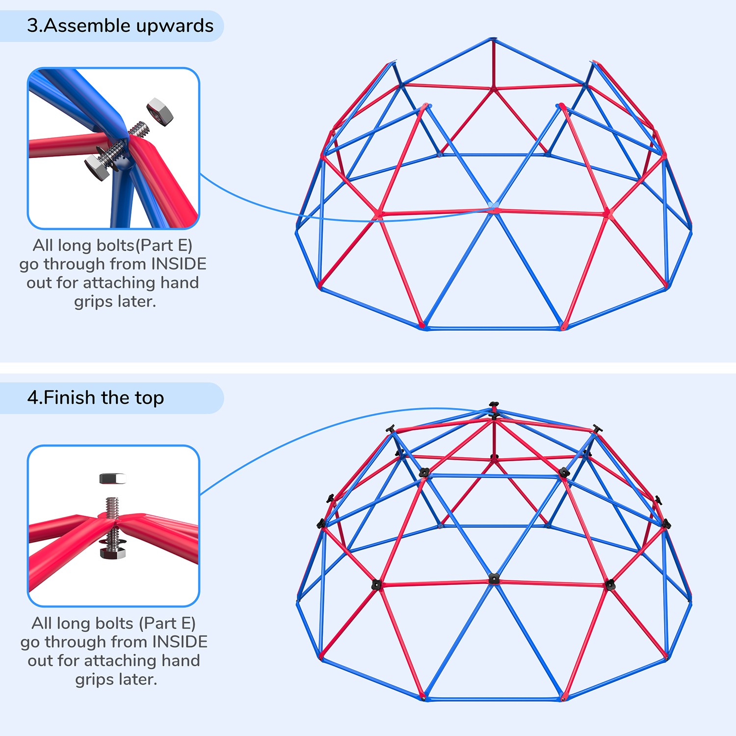 Hapfan Climbing Dome 10FT with Climbing Cargo Net Monkey Bars for Backyard Lawn