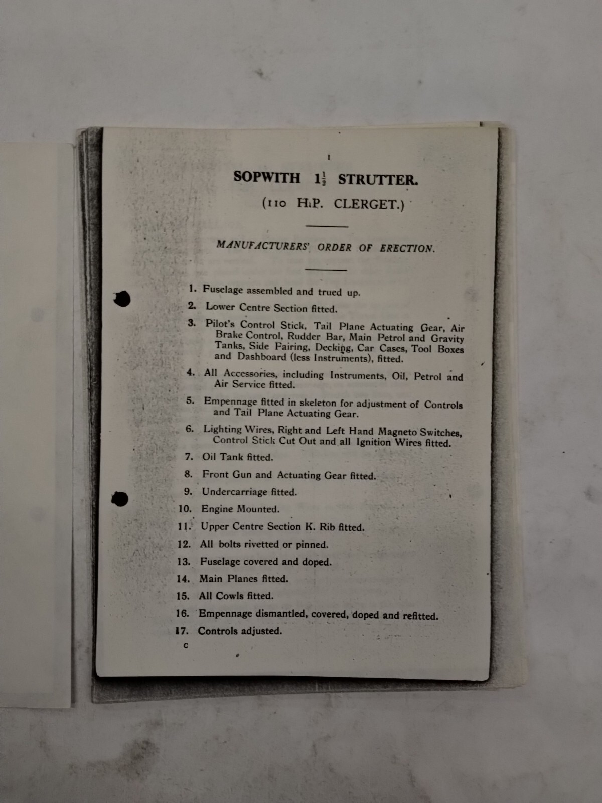 Sopwith 1 1/2 Strutter (110 H.P. Clerget) Rigging Notes-Copy