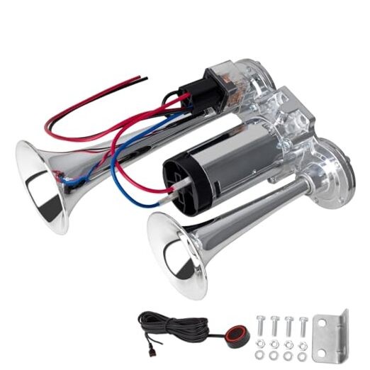 Electric Air Horn with Compressor and Button kit Integrated Horn-Silvery-Switch
