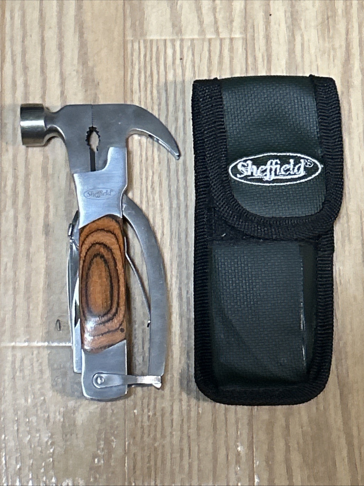 SHEFFIELD TOOLS, Hammer-Multi-tool. 14-in-1. Stainless & Wood. Nice.