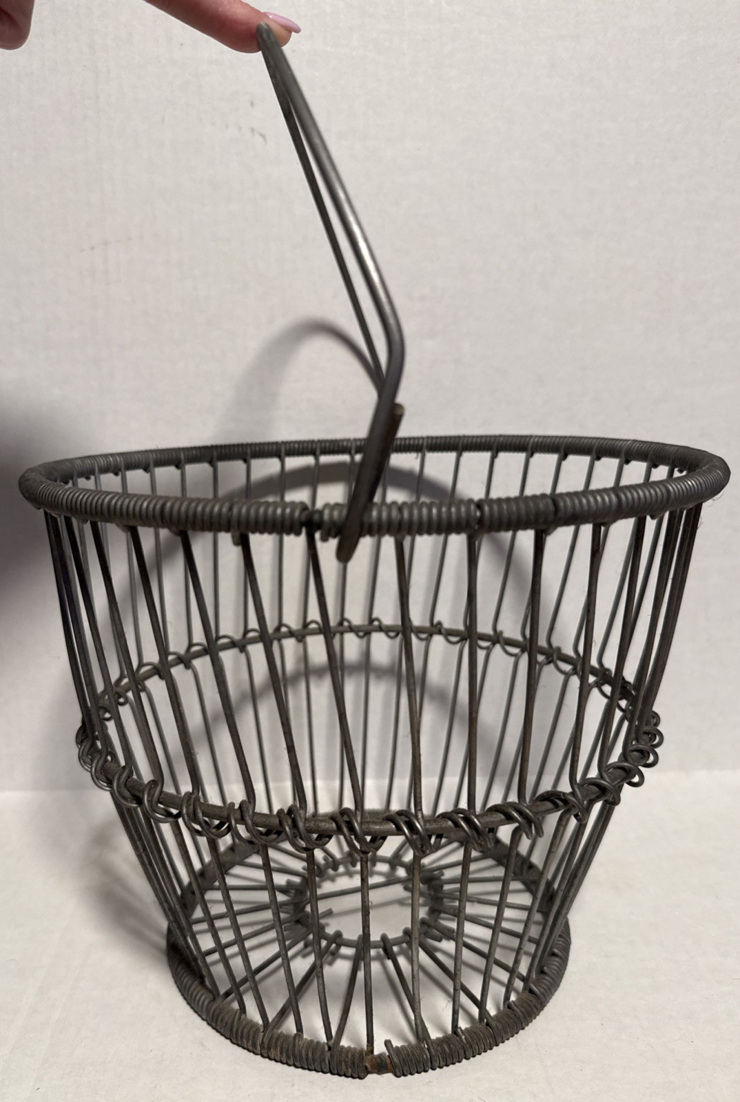 Wire Egg Gathering Basket w/ Handle, Vintage Item, Zinc Decorative Coiled Wire