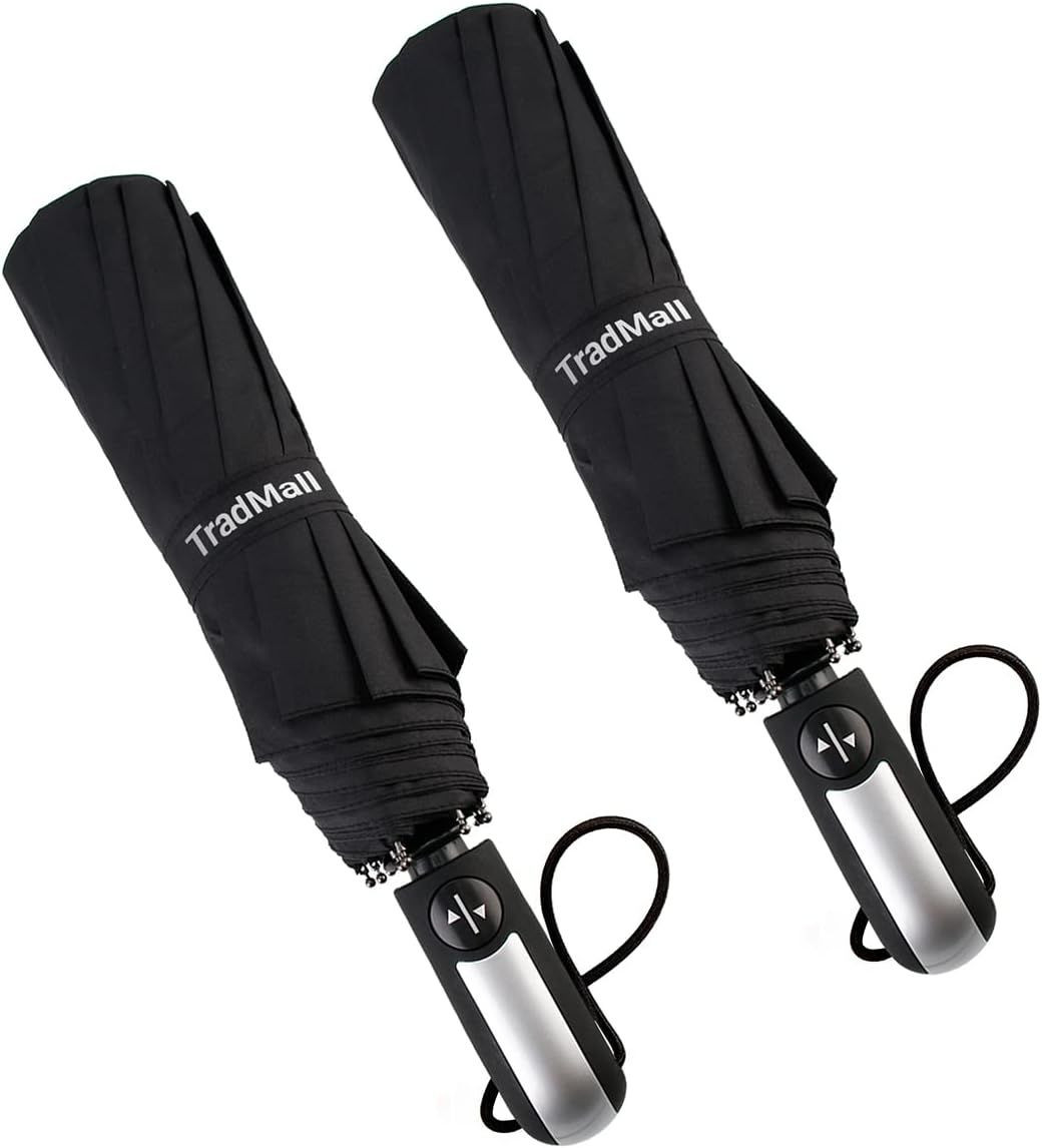 TradMall 2 Pack Travel Umbrella Windproof 46/56 Inches Large 46 Inches, Black