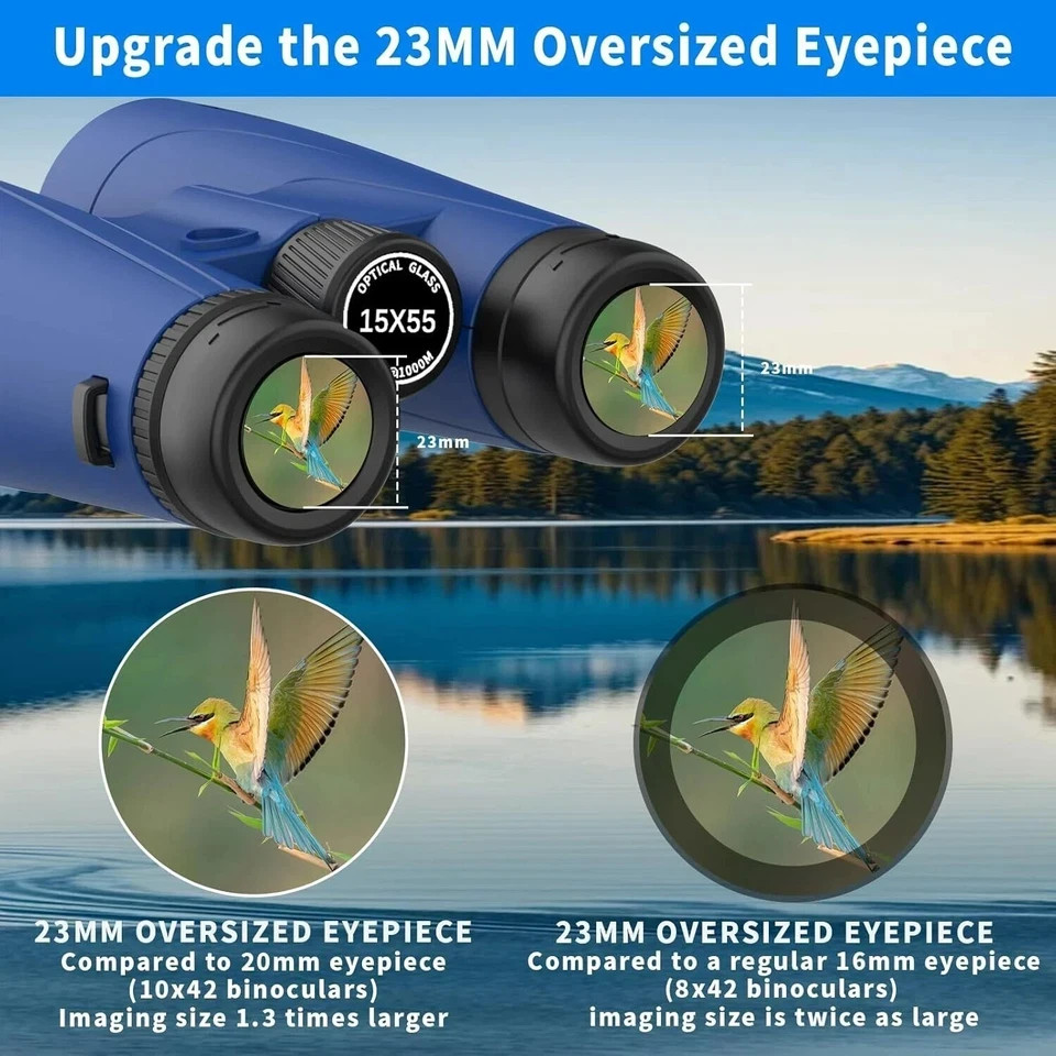 15x55 HD Binoculars High Powered Upgraded Phone Adapter Super Bright BAK4 Prism