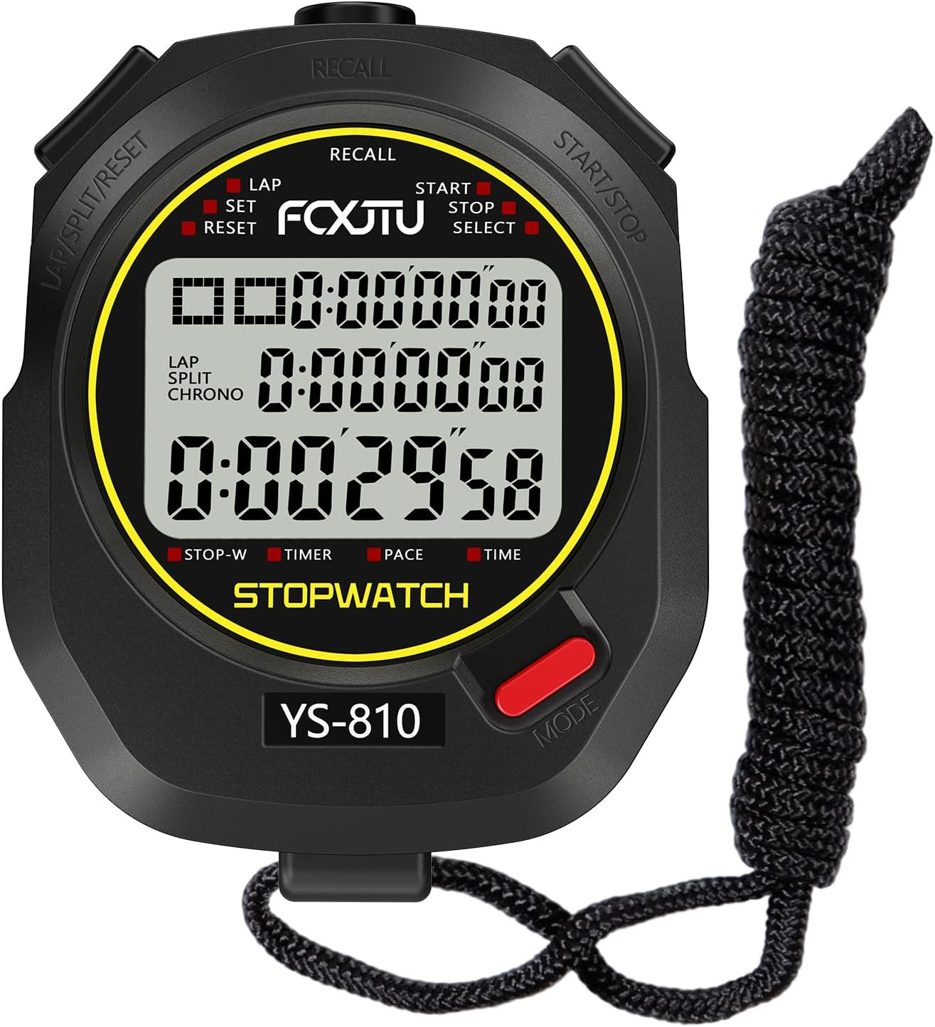 Professional Stopwatch Timer with Large Display and Memory Function for Sports