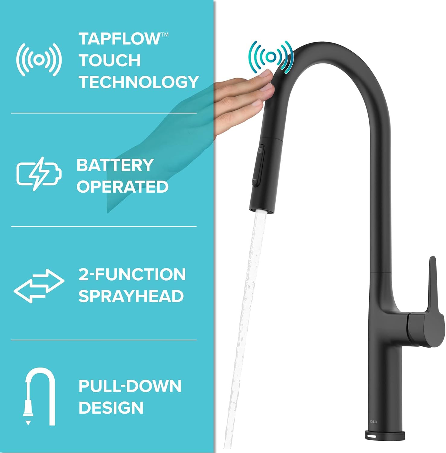 Modern Matte Black Pull-Down Kitchen Faucet with Touch Control - Oletto KTF-3101