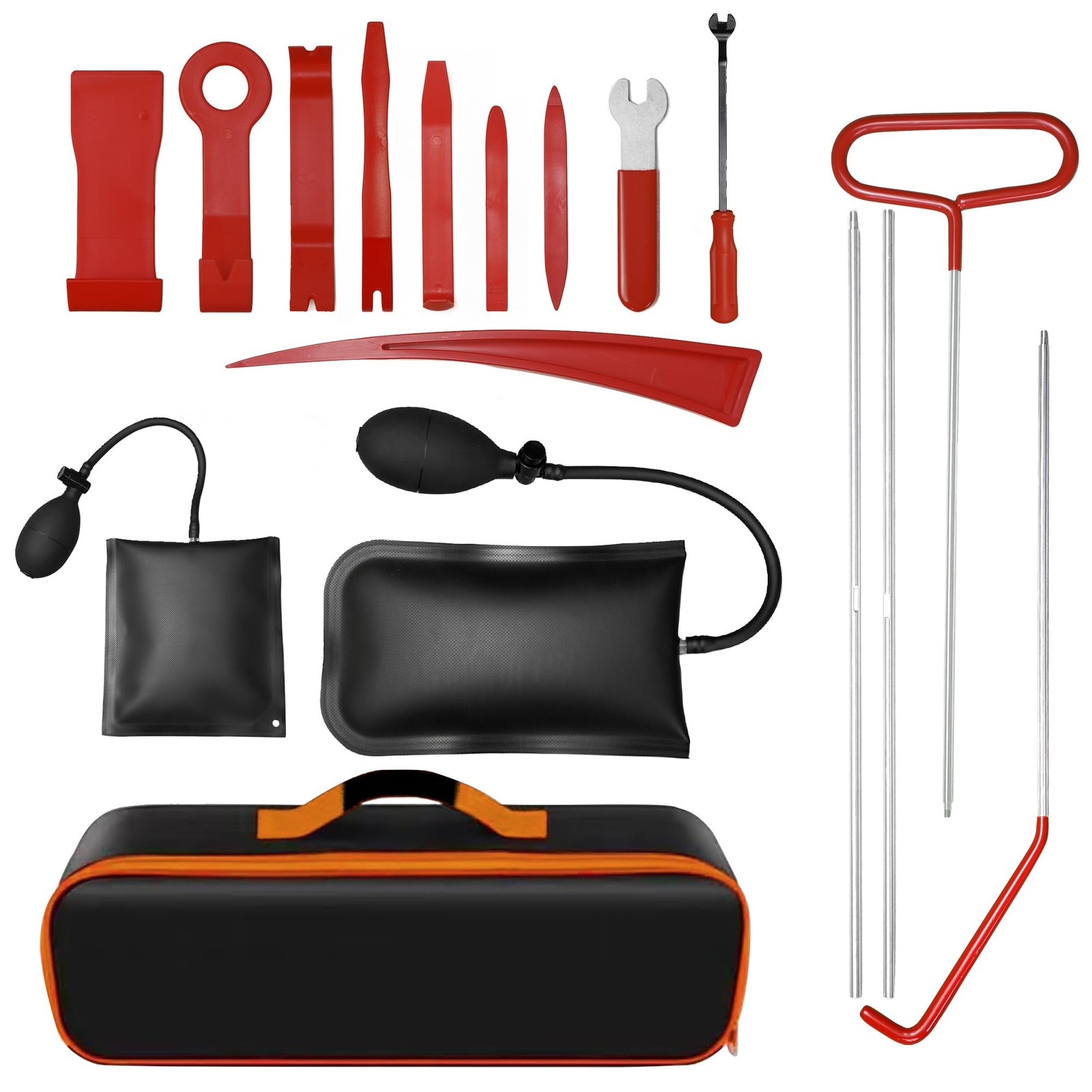 17 PCS Stainless Steel Tools, Car Lockout Kits, 68" J-hook with Air Wedge