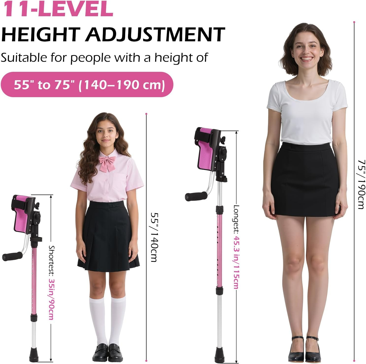 Ergonomic Forearm Crutches for Adults - 3 Adjustable Angles Folding Forearm Crut