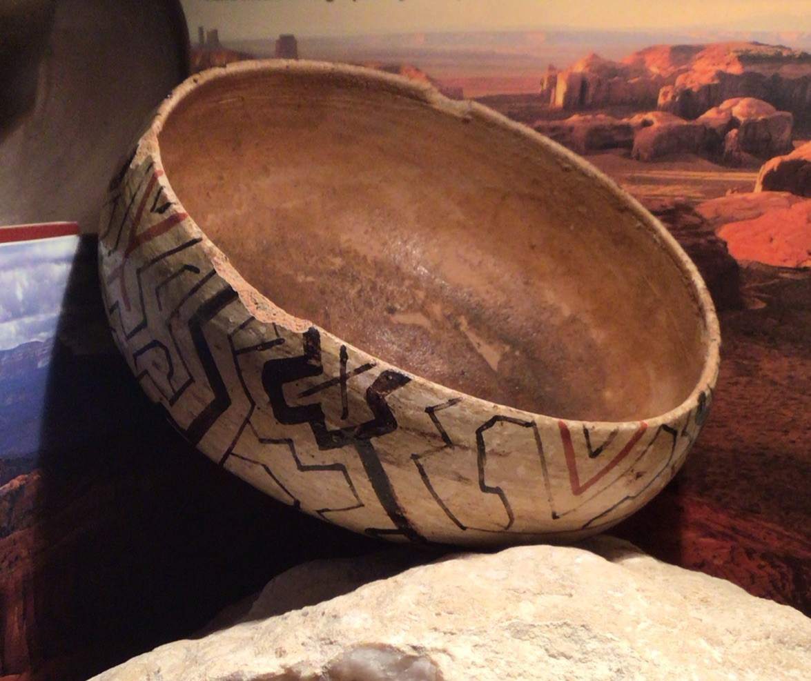 Peruvian Shipibo Handmade Painted Ceramic Bowl with Geometric Designs