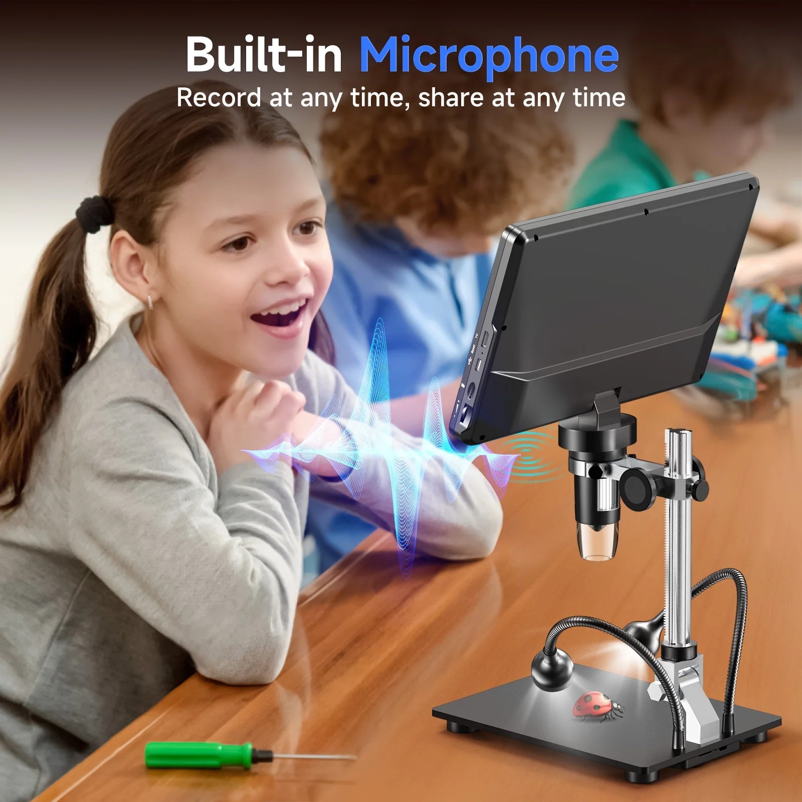 10.1 Inch HDMI Digital Microscope 2000X Coin with 10 LEDs 20MP Soldering