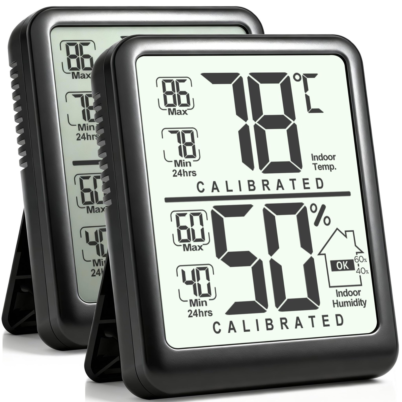 Antonki 2-Pack Room Thermometer, Digital Small 2 Pack, Black ( new version)