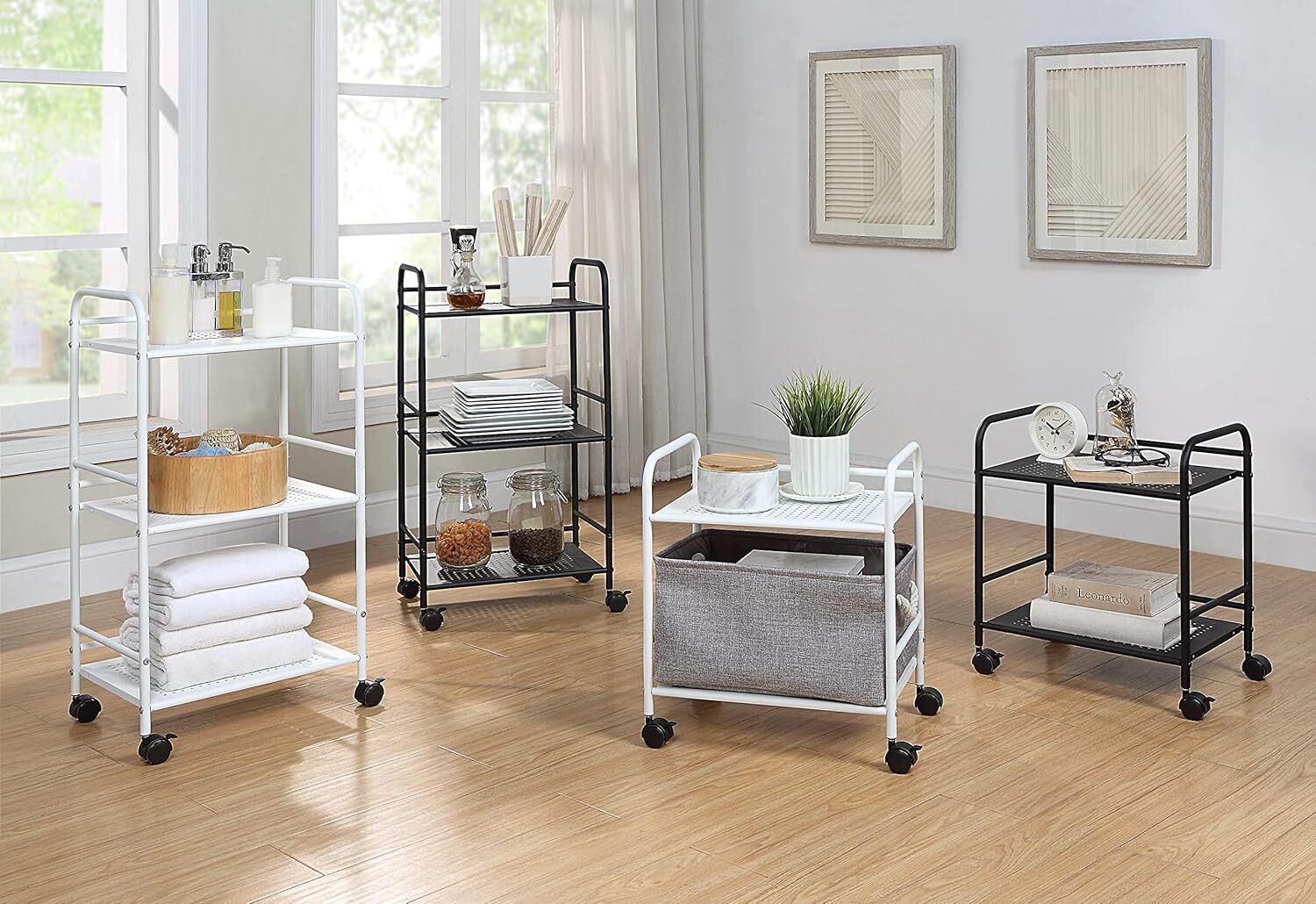 Minimalist Style Utility Rolling Rack Cart (WHT), 12 “D x 16.92 ‘W x 19.49 ’H