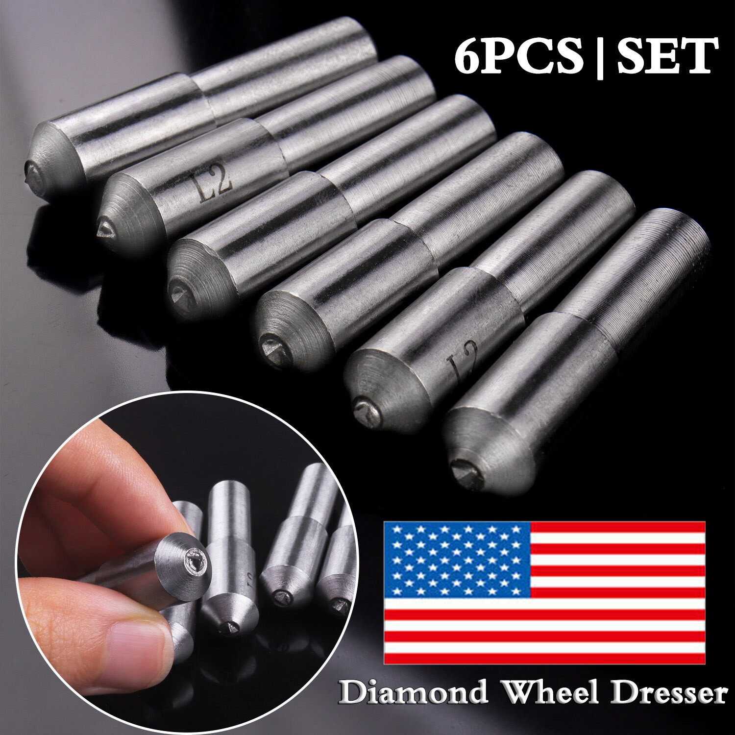 6x 11mm Head Dia Grinding Wheel Natural Diamond Steel Dresser Dressing Pen Tool