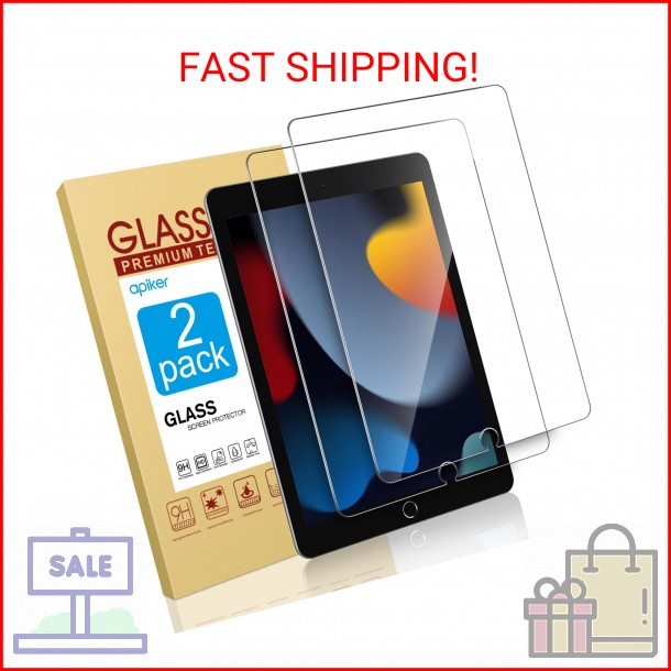 apiker 2 Pack Screen Protector for iPad 9th 8th 7th Generation 10.2 Inch, Temper