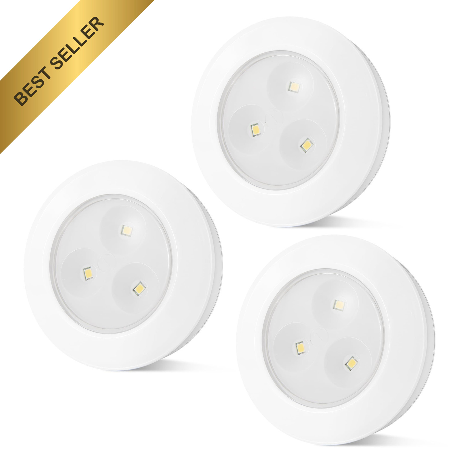BIGMONAT LED Puck Lights 3 Pack Battery Tap Closet Under Cabinet White Lamps