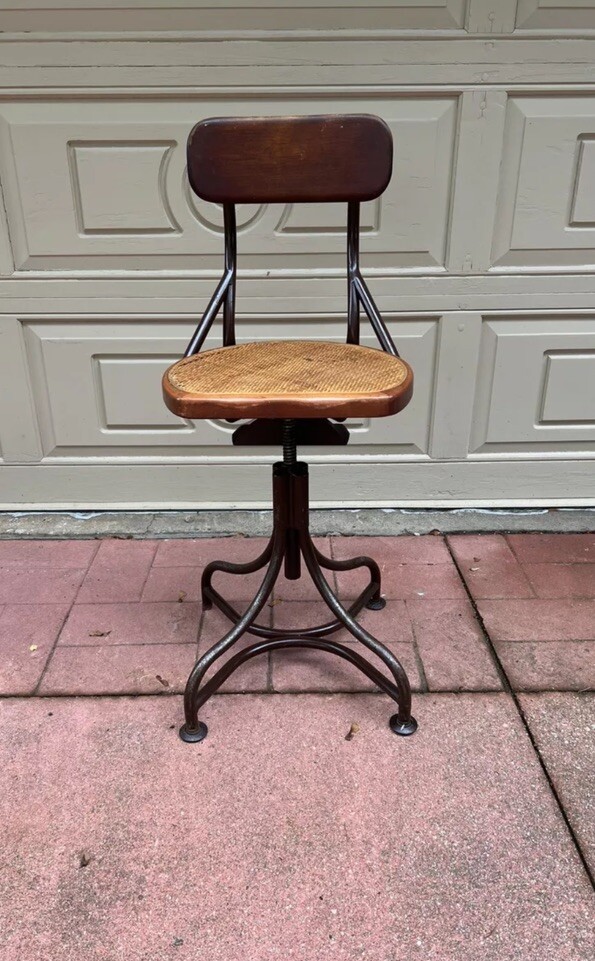 Antique  /Vintage-￼ Western Electric Telephone Operators Chair Cane & Wood Seat